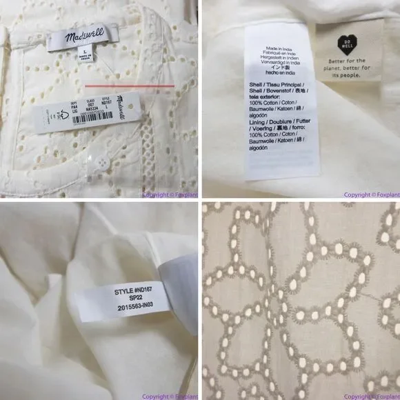 NEW‎ Madewell Off White Eyelet Ruffle-Sleeve Mini Dress, L - Picture 16 of 16